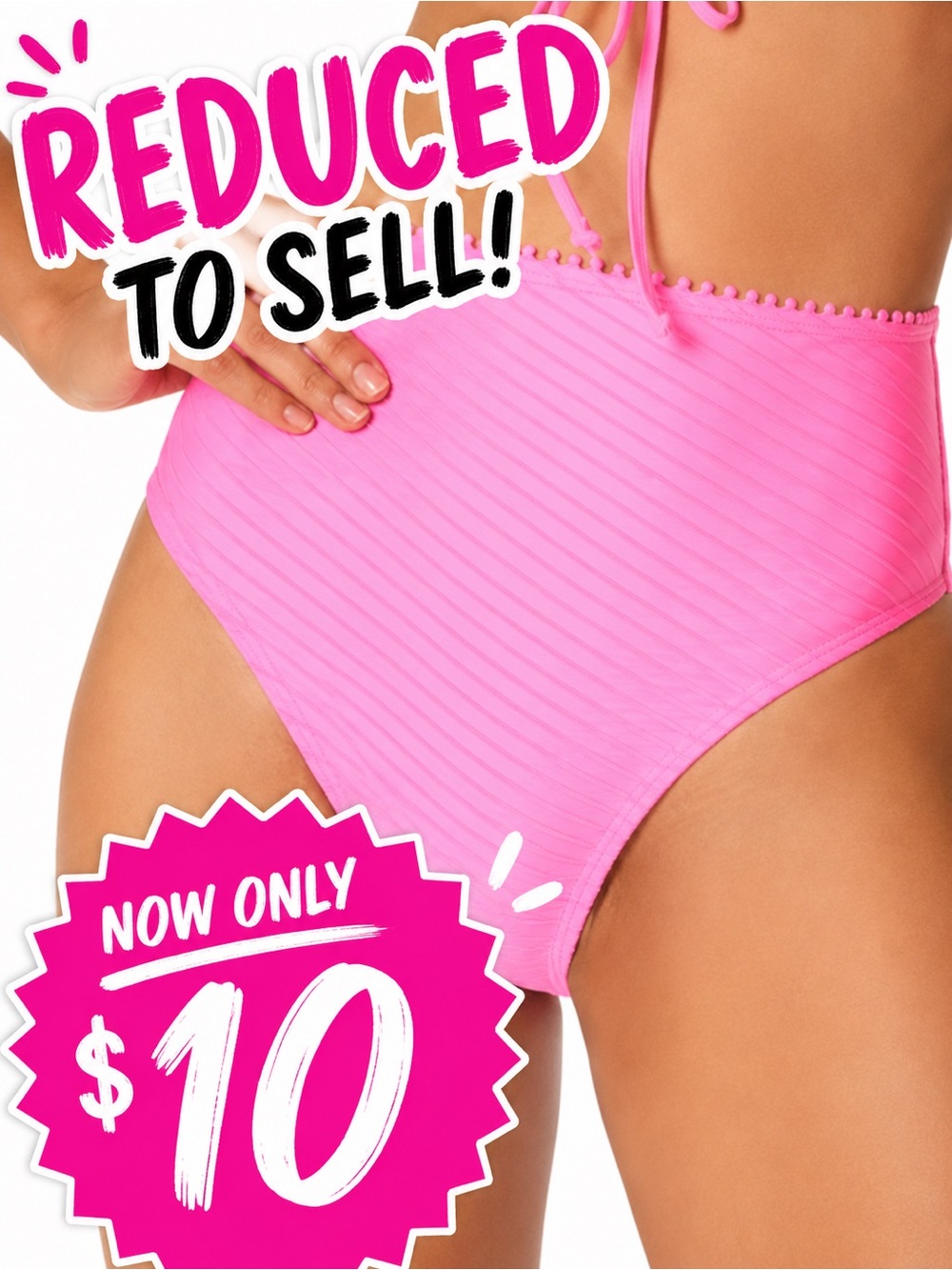 Jessica Simpson Pink Textured High Cut High Waist Bikini Separate NEW Size M